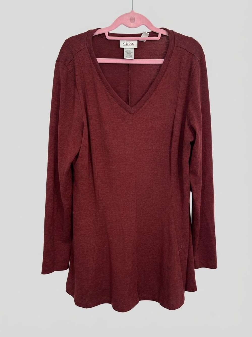 Denim & Co VNeck Long Sleeve Tunic Top/Sweater - Burgundy L